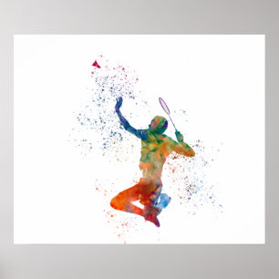 Poster Jogador de badminton em aquarela