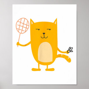 Poster Jogador de Badminton Gráfico de Gato Tênis Esporte