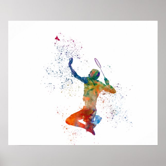 Poster Jogador de badminton na aquarela (Frente)