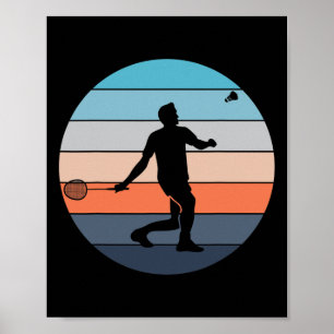 Poster Jogador de Badminton Racquet Esporte Shuttle Retro