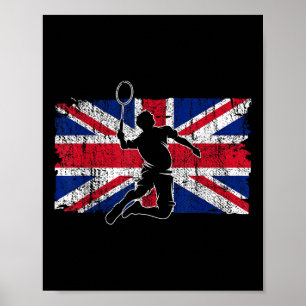 Poster Jogador de Badminton Union Jack Excelente Reino Un