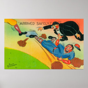 Poster Jogador de baseball deslizando para a base, chegan