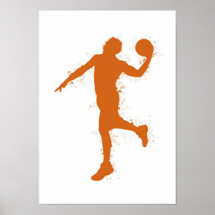 Poster Jogador de Basquete - Aquarela em Fundo Branco