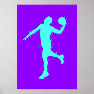 Poster Jogador de Basquete - Aquarela em Fundo Roxo