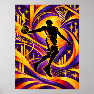 Poster Jogador de Basquete Arremessando para a Cesta Silh