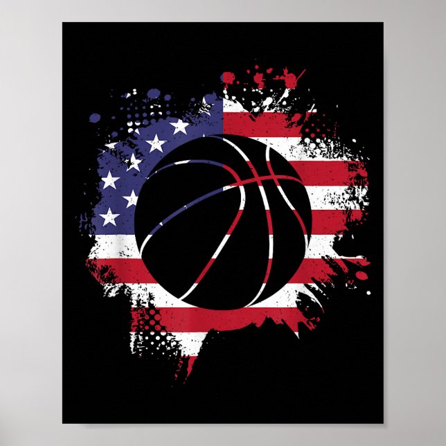 Poster Jogador de Basquete com Bandeira Americana  (Frente)