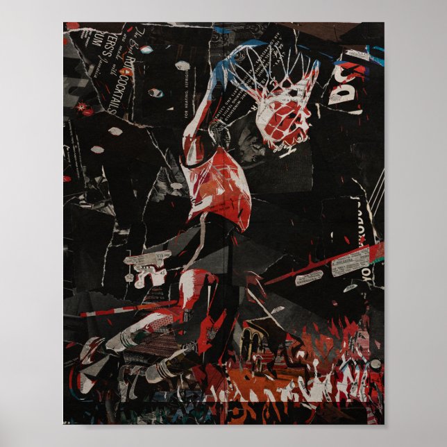 Poster Jogador de basquete da colagem de enterrada épica (Frente)