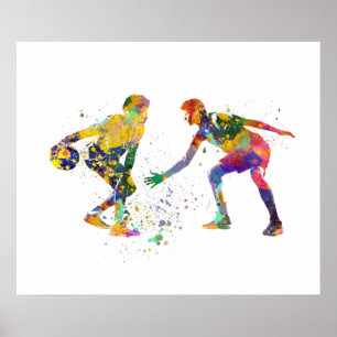 Poster Jogador de basquete em aquarela