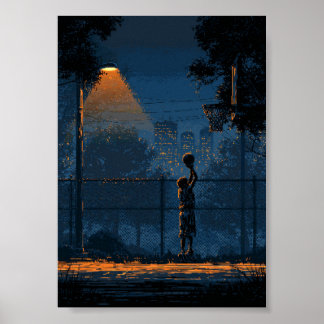Poster Jogador de Basquete Noturno sob a Luz da Rua