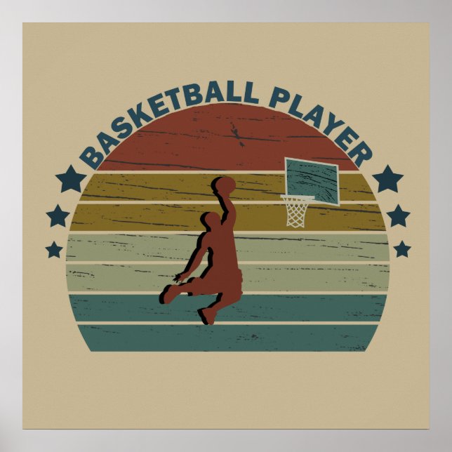 Poster Jogador de basquete retrô enterrada a bola (Frente)