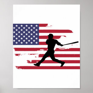 Poster Jogador de beisebol da Bandeira Americana Silhouba