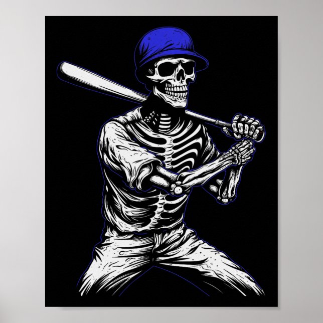 Poster Jogador de beisebol do Skeleton Halloween (Frente)