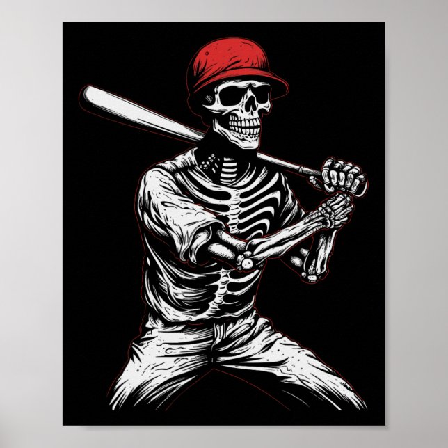 Poster Jogador de Beisebol do Skeleton Halloween 1 (Frente)