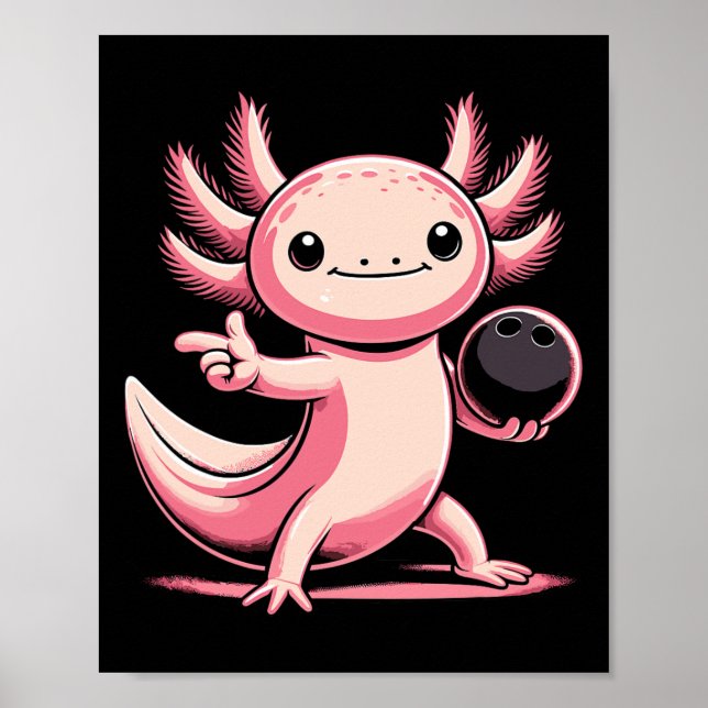 Poster Jogador de Boliche Engraçado Axolotl Bowler Bowler (Frente)