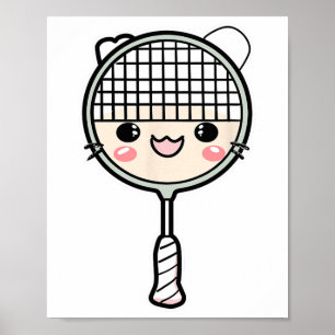 Poster Jogador de Cartoon da Face de Badminton Racket