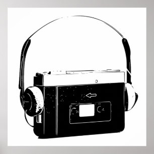 Poster Jogador de Cassete Portátil anos 80, Walkman.