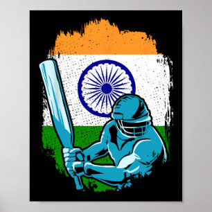 Poster Jogador de críquete da Índia Bandeira indiana Fã d