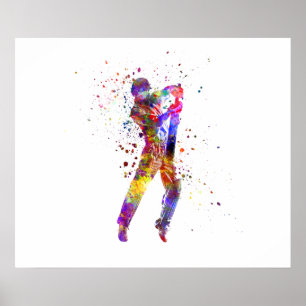 Poster Jogador de críquete em aquarela