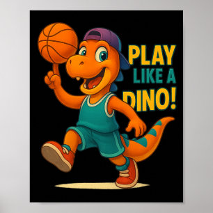Poster Jogador de Dinossauro legal de basquete - Engraçad