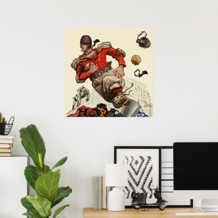 Póster Jogador de Futebol Americano Esportivo Vintage e M