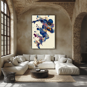 Poster Jogador de Futebol com Tinta Fluida Abstrata – Exp
