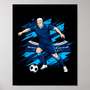 Poster Jogador de futebol de futebol azul driblando no es