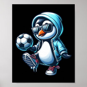 Poster Jogador de Futebol de Pinguim Legal Com Óculos de