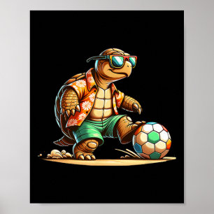 Poster Jogador de Futebol de Tartaruga Legal Com Óculos d
