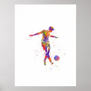 Poster Jogador de futebol na aquarela