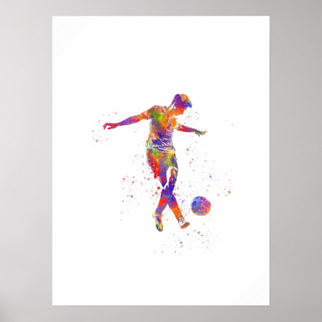 Poster Jogador de futebol na aquarela (Frente)