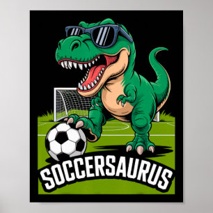 Poster Jogador de Futebol Soccersaurus Dinosaur T-rex Gol