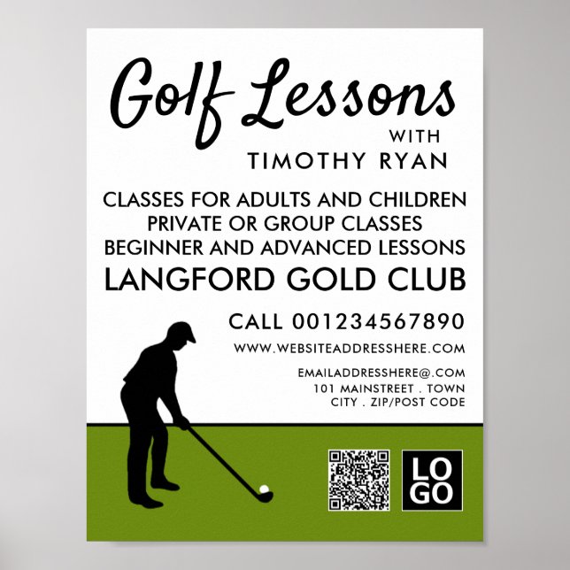 Poster Jogador de Golfe Silhouette, Publicidade de Lição  (Frente)
