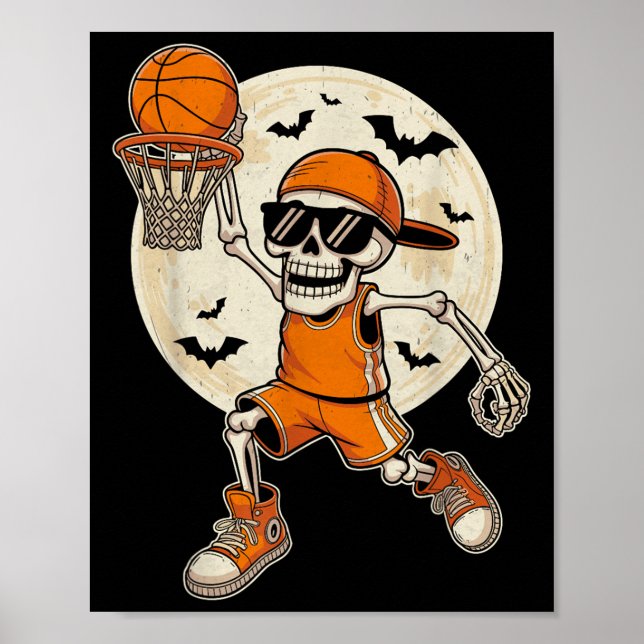 Poster Jogador de Halloween do Skeleton de basquete engra (Frente)