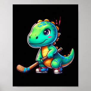 Poster Jogador de hóquei de campo de dinossauro engraçado