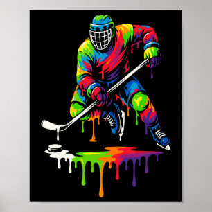 Poster Jogador de hóquei de sorvete colorido gotejante