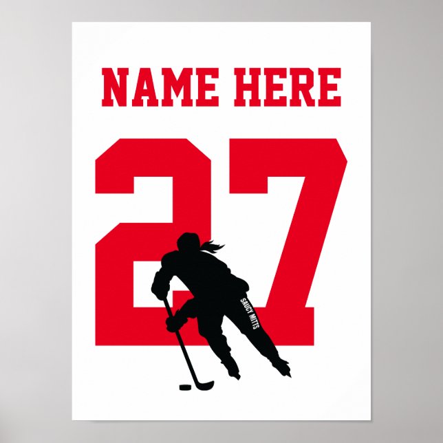 Poster Jogador de hóquei personalizado feminino Vermelho (Frente)