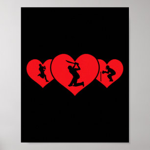 Poster Jogador de jogo de críquete de coração vermelho am