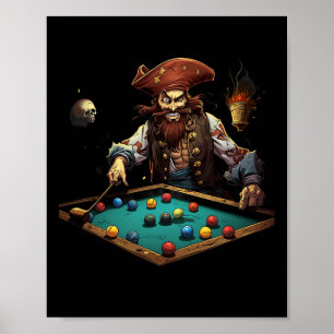 Poster Jogador de Piscina Pirata Billiards Buccaneer Espo