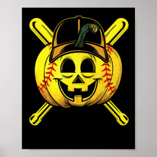Poster Jogador de Softball Assustador Pumpkin Fosse Hallo
