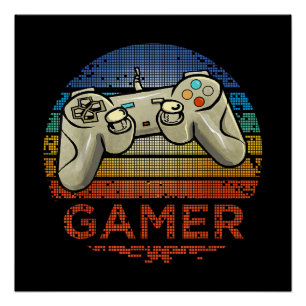 Póster Jogador de Video Game Retro Gamer Meninos Meninas 