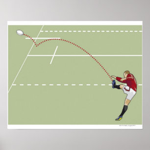 Póster Jogador do rugby que retrocede a bola no toque,