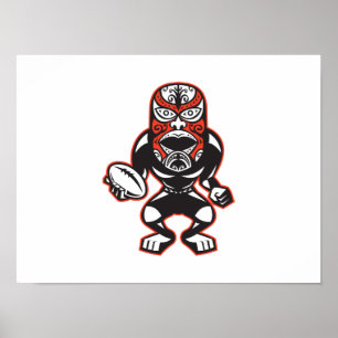 Poster Jogador maori do rugby da máscara que funciona co