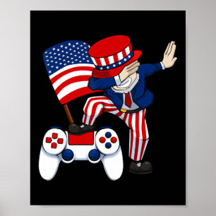 Poster Jogador Patriótico Dabbing 4 de julho Con