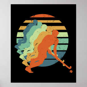 Poster Jogador Retro de Jogo de Hóquei em Campo, Esporte 