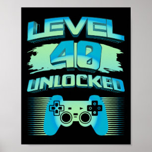 Poster Jogador Retrô Nível 40 Desbloqueado Aniversário Ap