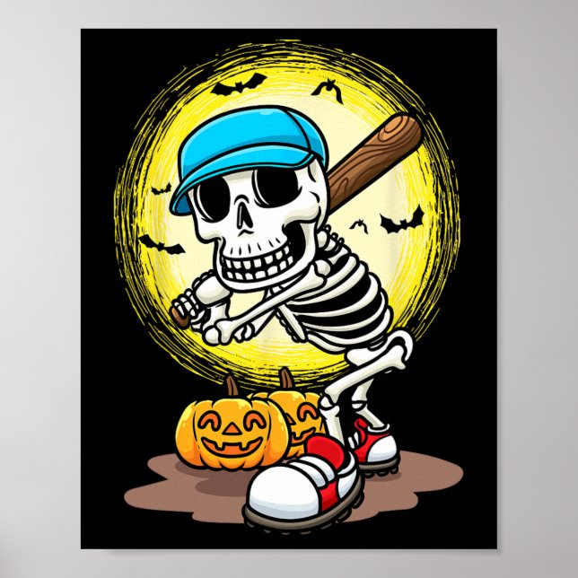 Poster Jogador Skeleton Softball Crianças de Halloween (Frente)