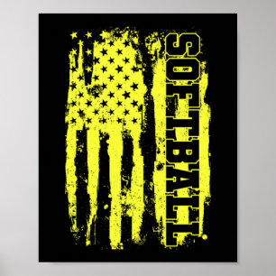 Poster Jogador Softball American Flag