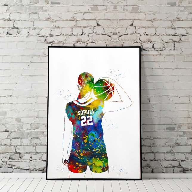 Poster Jogadora de Basquete Feminina em Aquarela (Criador carregado)
