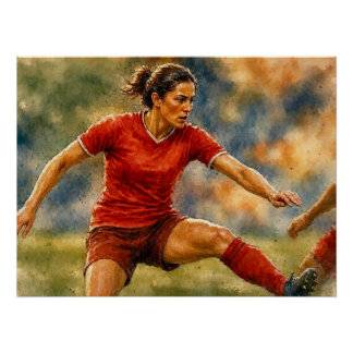 Póster Jogadora de Futebol Feminino em Ação,