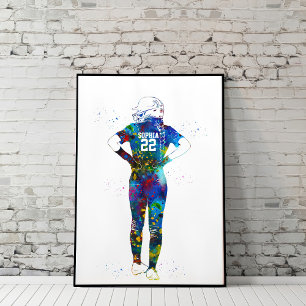 Poster Jogadora de Softbol Feminino em Aquarela